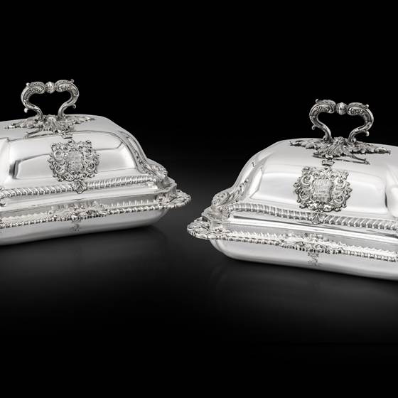 A pair of George IV silver entrée dishes and covers, from The Sampaio Service