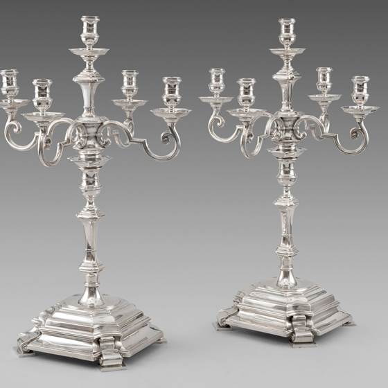  A Pair of Five-Light Silver Candelabra from the Painted Hall at Greenwich