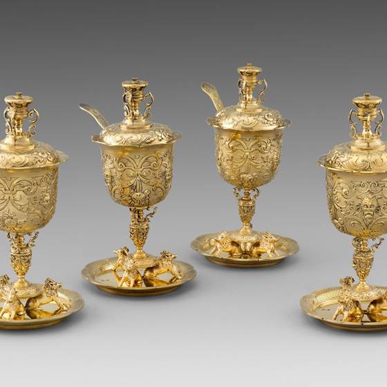 A Set of Four Silver-gilt Sugar Vases with Covers and Sugar Sifters