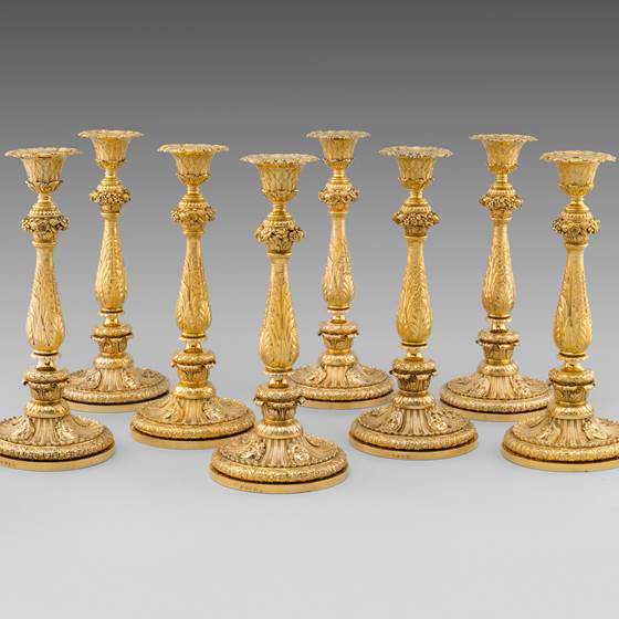 A Set of Eight Massive Highly Important Regency Candlesticks 