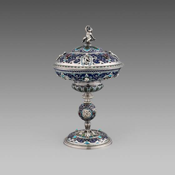 A Silver, Enamel, & Hardstone Cup & Cover