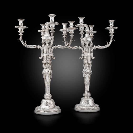 A monumental pair of George III candelabra for the Earl of Lonsdale