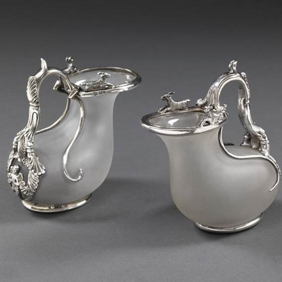 A Pair of Silver-Mounted Ascos Jugs