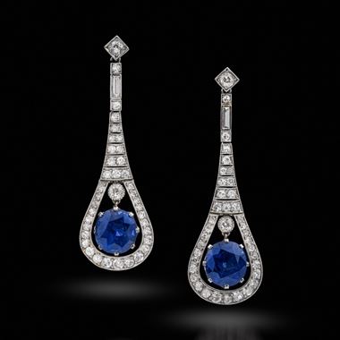 A Pair of Art Deco Sapphire and Diamond Earrings