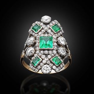 A 19th century fine emerald and diamond ring