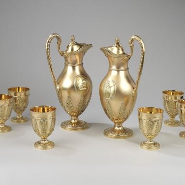 A Highly Important  Pair of Neo-Classical  Wine Ewers & Goblets