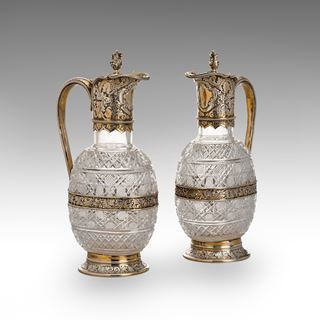 A Pair of Cut-Glass-Mounted Spirit Decanters