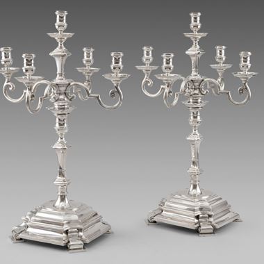  A Pair of Five-Light Silver Candelabra from the Painted Hall at Greenwich