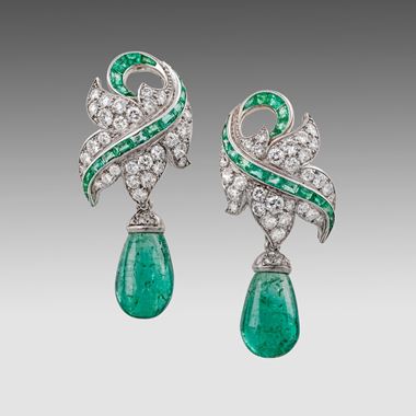 An Important Pair of Emerald & Diamond Ear Clips