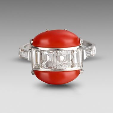 An Art Deco Coral and Diamond Ring