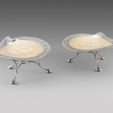 A Pair of Scottish Abalone Silver Mounted Dishes on Stands