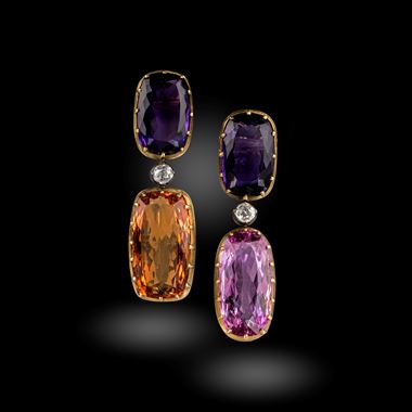 A Pair of Amethyst, Topaz and Diamond Earrings
