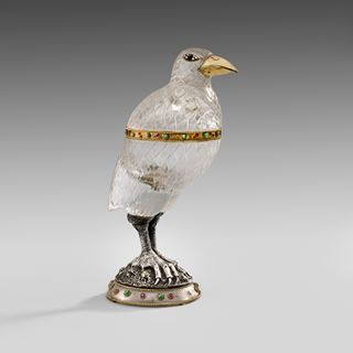 A 20th Century Rock Crystal Silver-Gilt Mounted Cup formed as a Model of a Bird