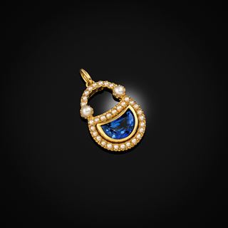 A Sapphire, pearl and gold pendant