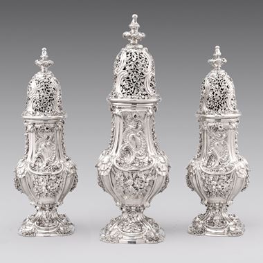A Monumental Set of Three 18th Century Rococo Casters