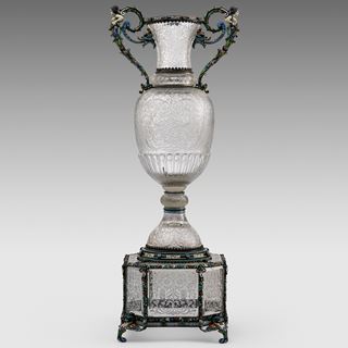 A 19th Century Silver and Enamel Mounted Rock Crystal Vase on Stand 