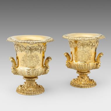 A Pair of George IV Silver-Gilt Wine Coolers, Collars and Liners