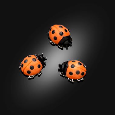 Set of three black enamel and hardstone ladybird clip brooches