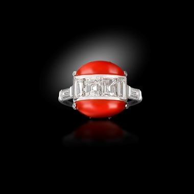 An Art Deco Coral and Diamond Ring, 1930s