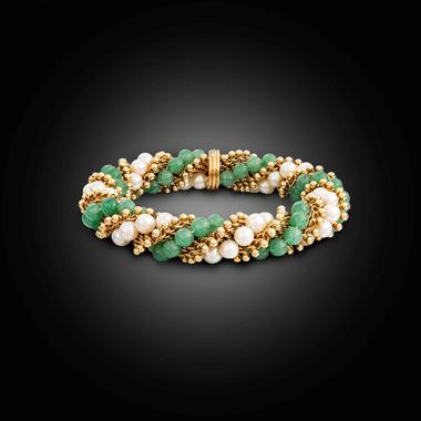 Aventurine quartz and cultured pearl bracelet, ‘Twist’, Circa 1965