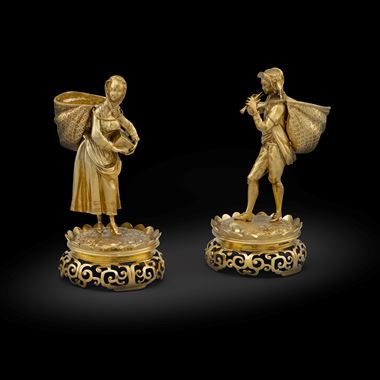 A Pair of Victorian Silver-Gilt Figural Table Ornaments