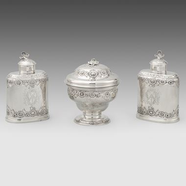 A George II Silver Tea Caddy Set with Fitted Box