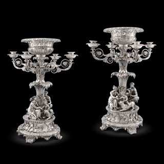 A Monumental Pair of George IV Four Light Candelabrum Centrepieces from the Sampaio Service