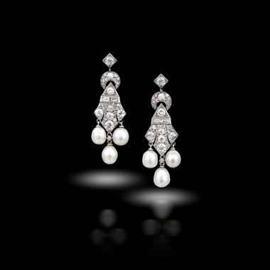 Diamond and pearl pendant earrings, circa 1910