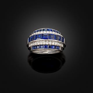 A sapphire and diamond bombe ring