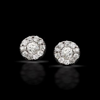 A pair of antique old cut diamond cluster stud earrings circa 1870