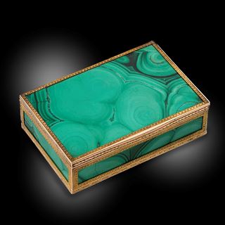 A Rare Gold, Malachite & Moss Agate Box 
