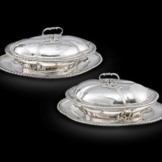 A Pair of George III Sauce Tureens on Stands