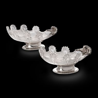 A Rare Pair of Silver Mounted Cut Glass Dessert Dishes