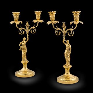 A Pair of George III Two-Branch Figural Candelabra
