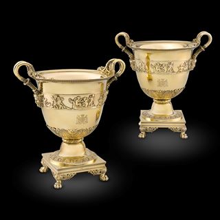 A French Empire Pair of Silver-Gilt Wine Coolers 
