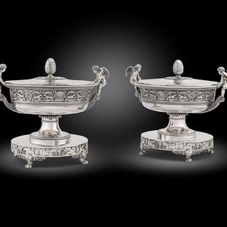 A pair of Empire Tureens on stands