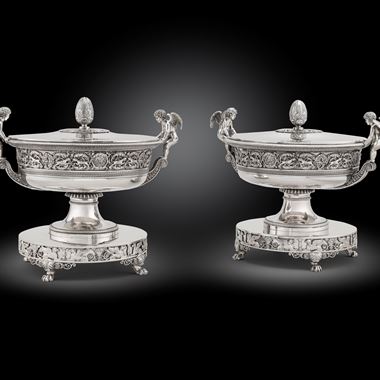 A pair of Empire Tureens on stands