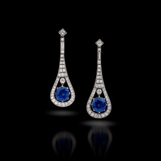 A Pair of Art Deco Sapphire and Diamond Earrings
