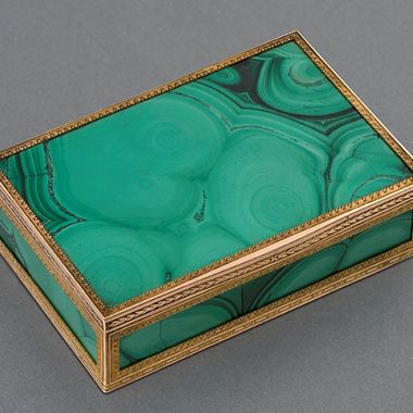 A Rare Gold, Malachite & Moss Agate Box 
