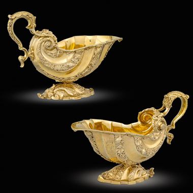 A Pair of George II Silver-Gilt Sauceboats