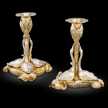 An Exceptional Pair of William IV Swan Candlesticks