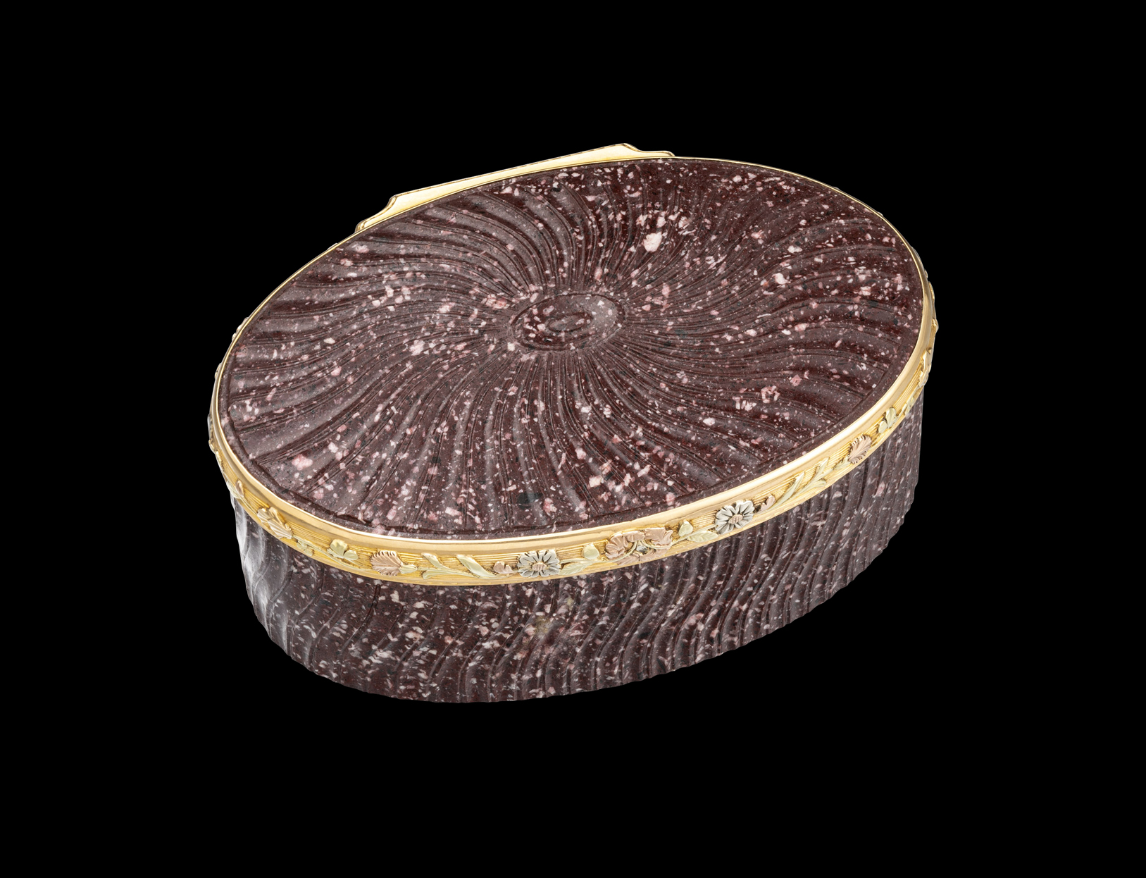 18th century gold mounted oval porphyry box