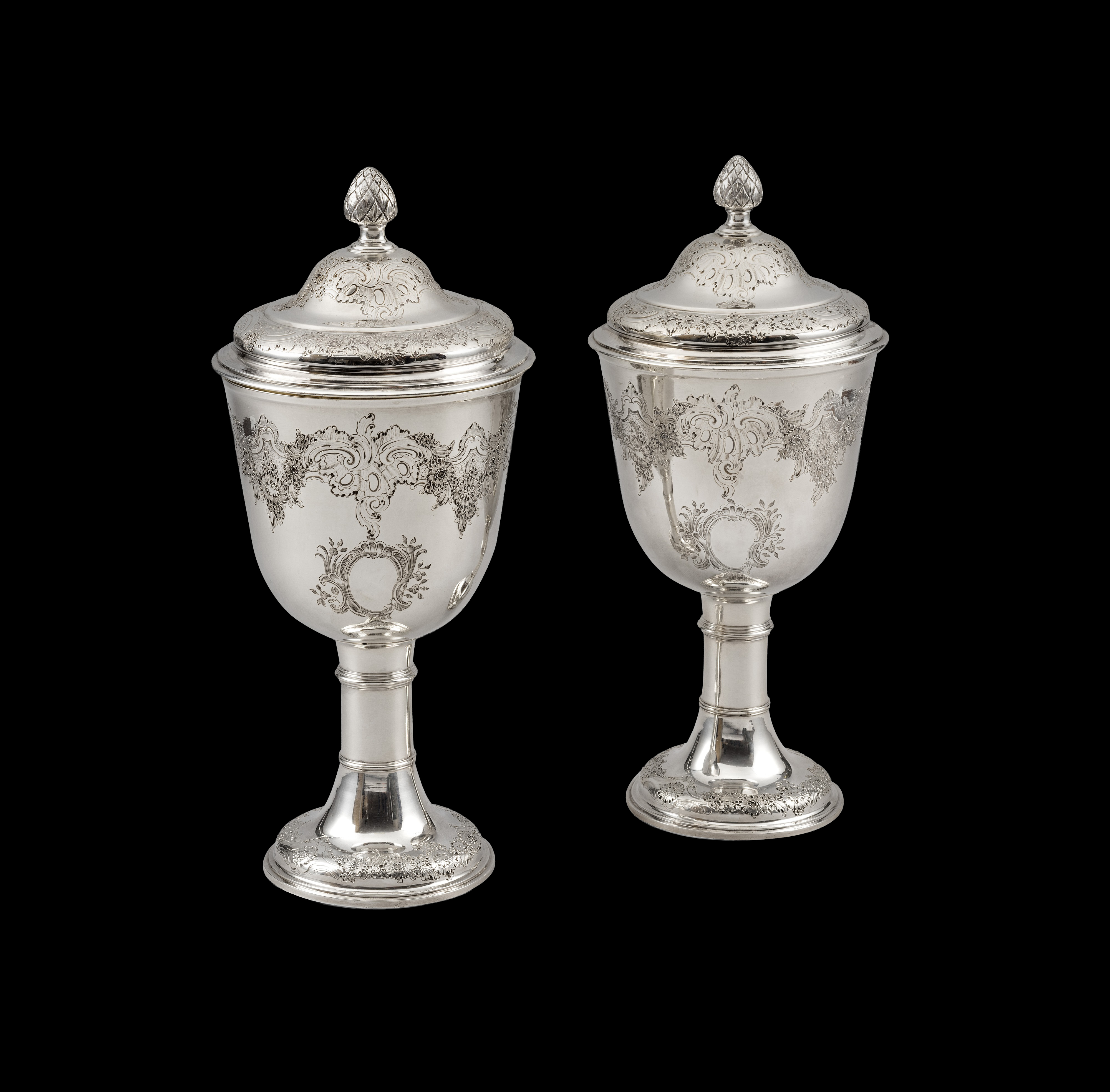 A Superb Pair of George II Rococo Cups & Covers