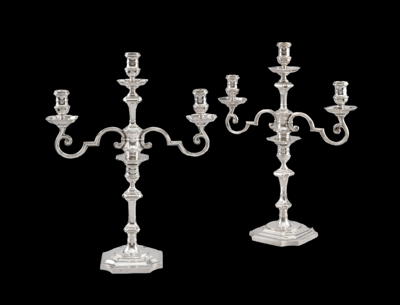 A Pair of three-light Silver Candelabra from the Painted Hall at Greenwich