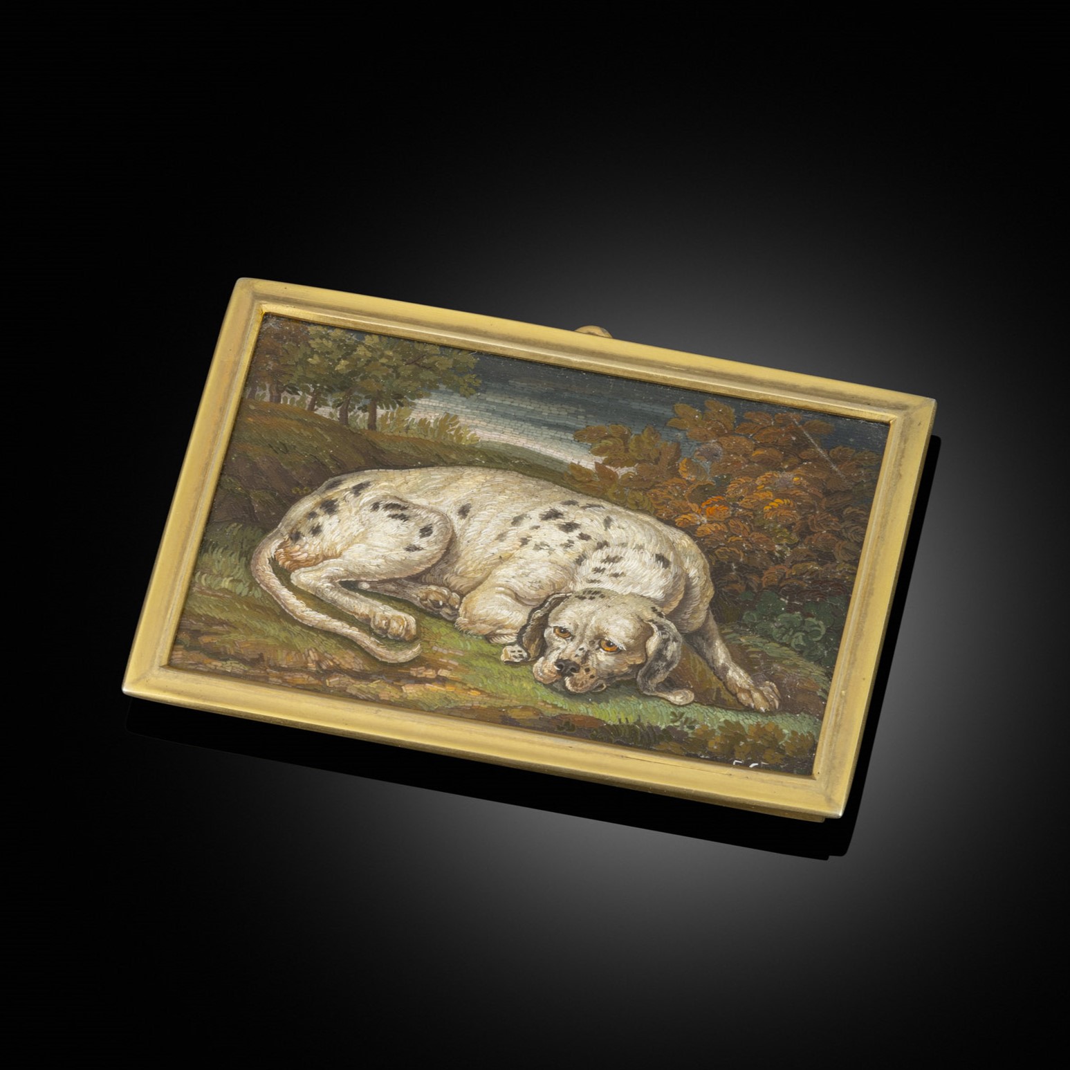 An Exquisite 19th Century Italian Micromosaic of a Hound
