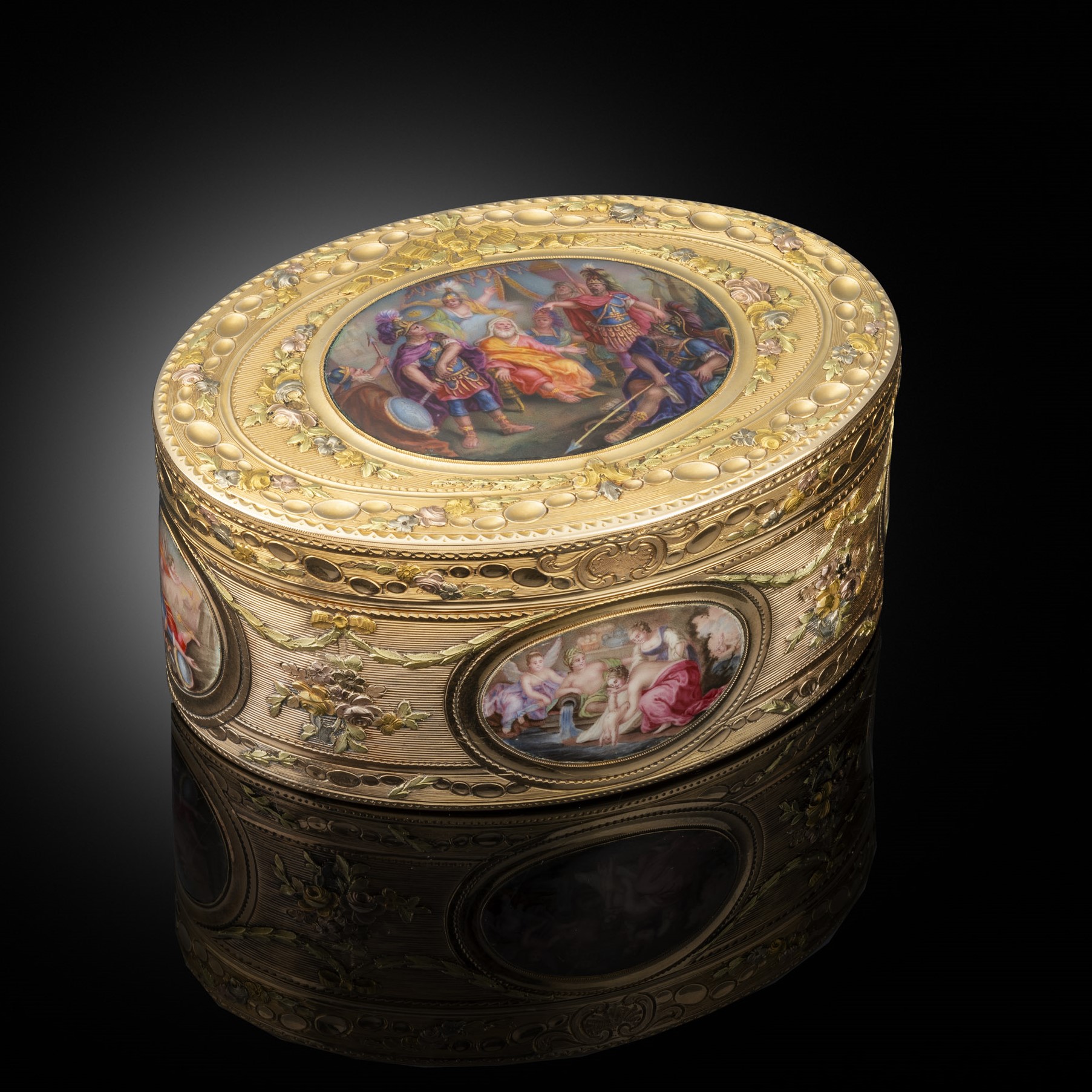 An 18th century German oval vari-colour gold and enamel box