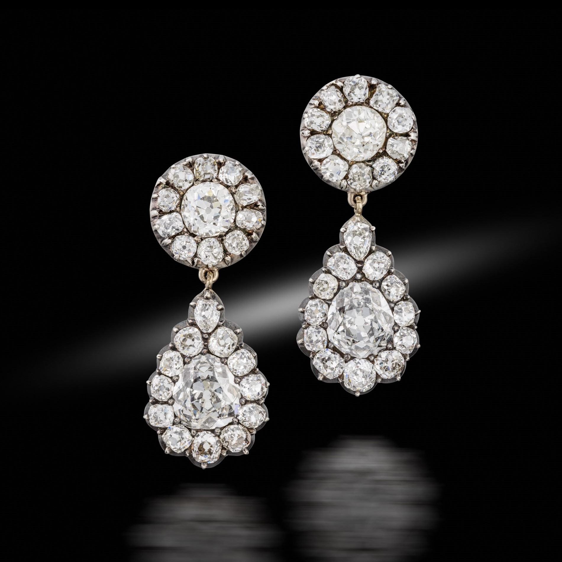 A Pair of 19th Century Diamond Drop Earrings
