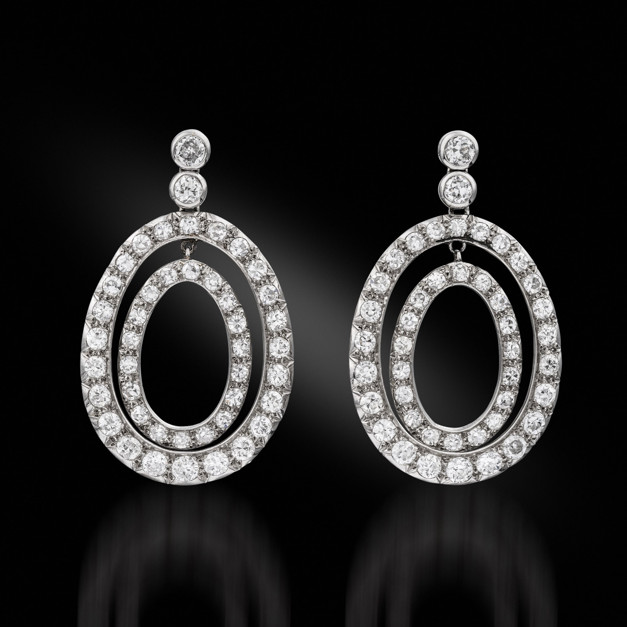 A Pair of Diamond Drop Hoop Earrings, circa 1930