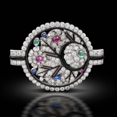 Art Deco multi-gem-set and enamel brooch, circa 1925