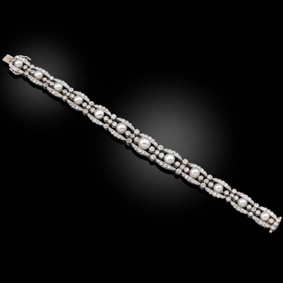 An Early 20th Century Diamond and Natural Pearl Bracelet